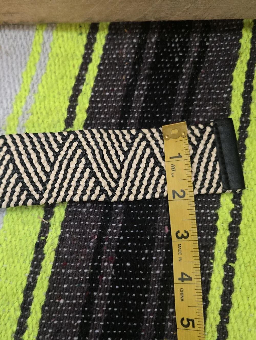Woven Black & Cream Belt with Rattan Buckle